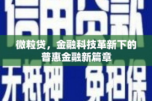 苍梧微粒贷，金融科技革新下的普惠金融新篇章